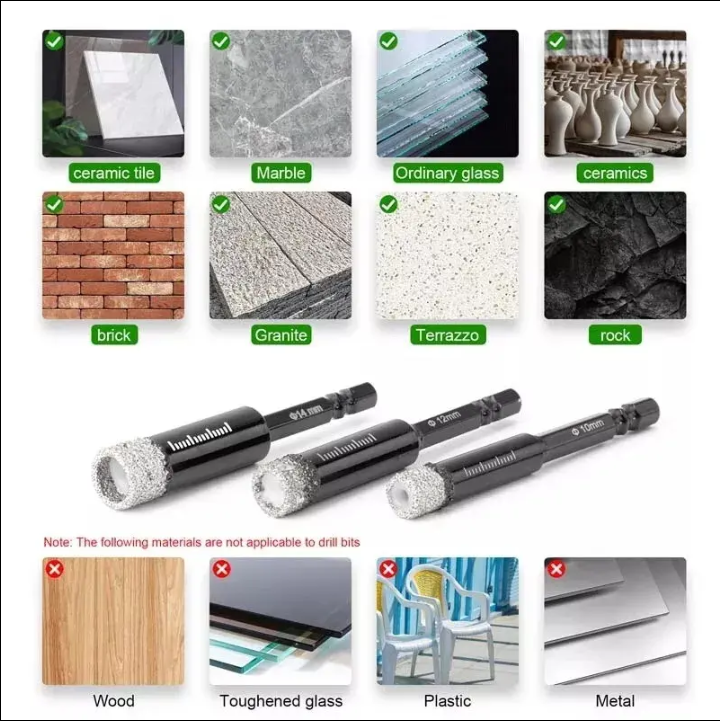 Factory Price High Efficiency Hex Shank Diamond Drill Bit Set Ceramic Tile Hole Opener Customized OEM Support 6mm 8mm Steel