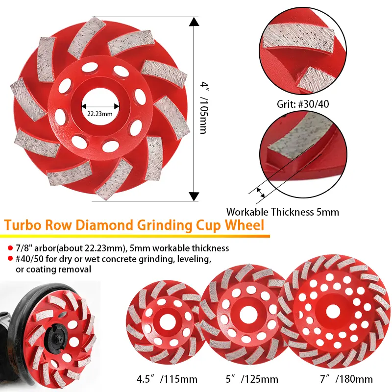 Diamond Turbo Grinding Cup Wheel Medium Grit for Grinder for Concrete Granite Marble Grinding