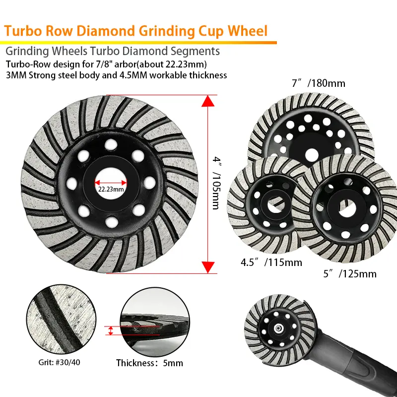 Diamond Turbo Grinding Cup Wheel Medium Grit for Grinder for Concrete Granite Marble Grinding